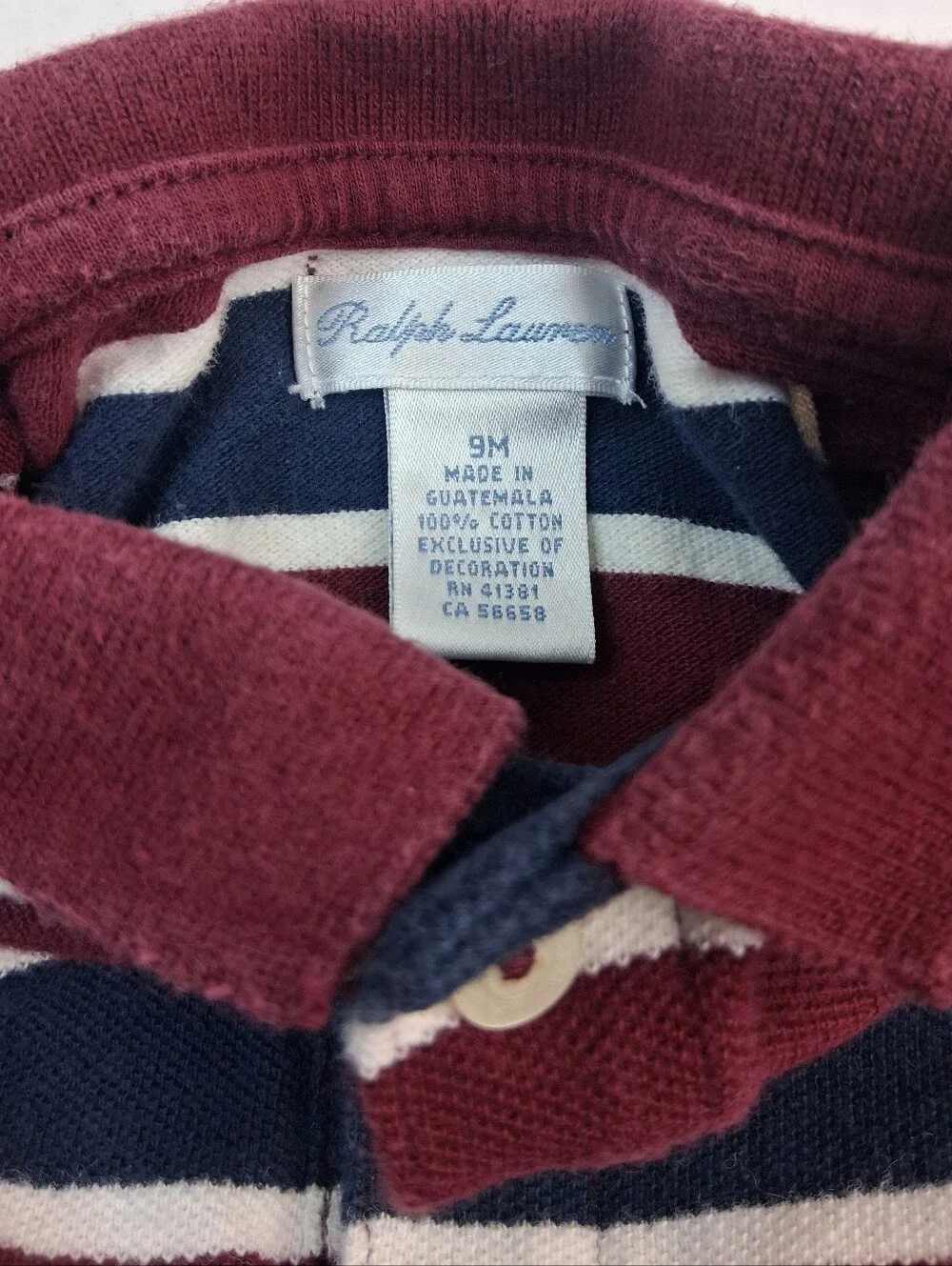 Ralph Lauren Burgundy Navy Blue Stripe Collared Bodysuit 9M